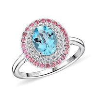 Tony Diniz Collection Certified & Appraised Luxoro 14K White Gold AAA Santa Maria Aquamarine and Pink Spinel, Diamond (G-H, I2) (0.18 cts) Ring (Size 10.0) (4.50 g) 2.25 ctw