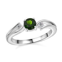 Chrome Diopside and White Zircon 0.75 ctw Ring in Rhodium Over Sterling Silver (Size 9.0)