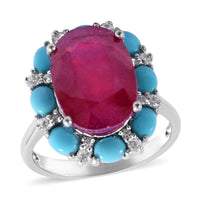Niassa Ruby (FF) and Multi Gemstone Ring in Platinum Over Sterling Silver 11.50 ctw