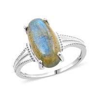 Malagasy Labradorite Solitaire Ring in Sterling Silver 5.90 ctw