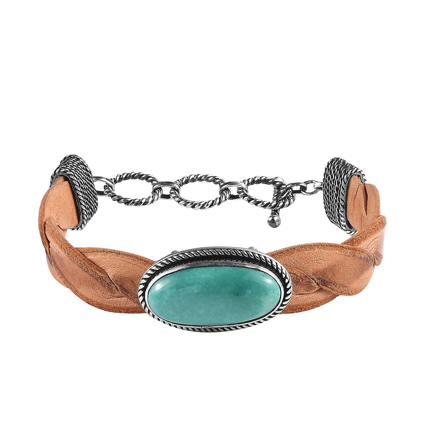 Artisan Crafted Sierra Nevada Turquoise Leather Cord Bracelet in Sterling Silver (7.25-8.50In) 14.50 ctw