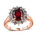 Premium Tanzanian Wine Garnet, Natural Champagne and White Diamond Sunflower Ring in 18K Vermeil Rose Gold Over Sterling Silver (Size 10.0) 2.35 ctw - Sticky add to cart bar