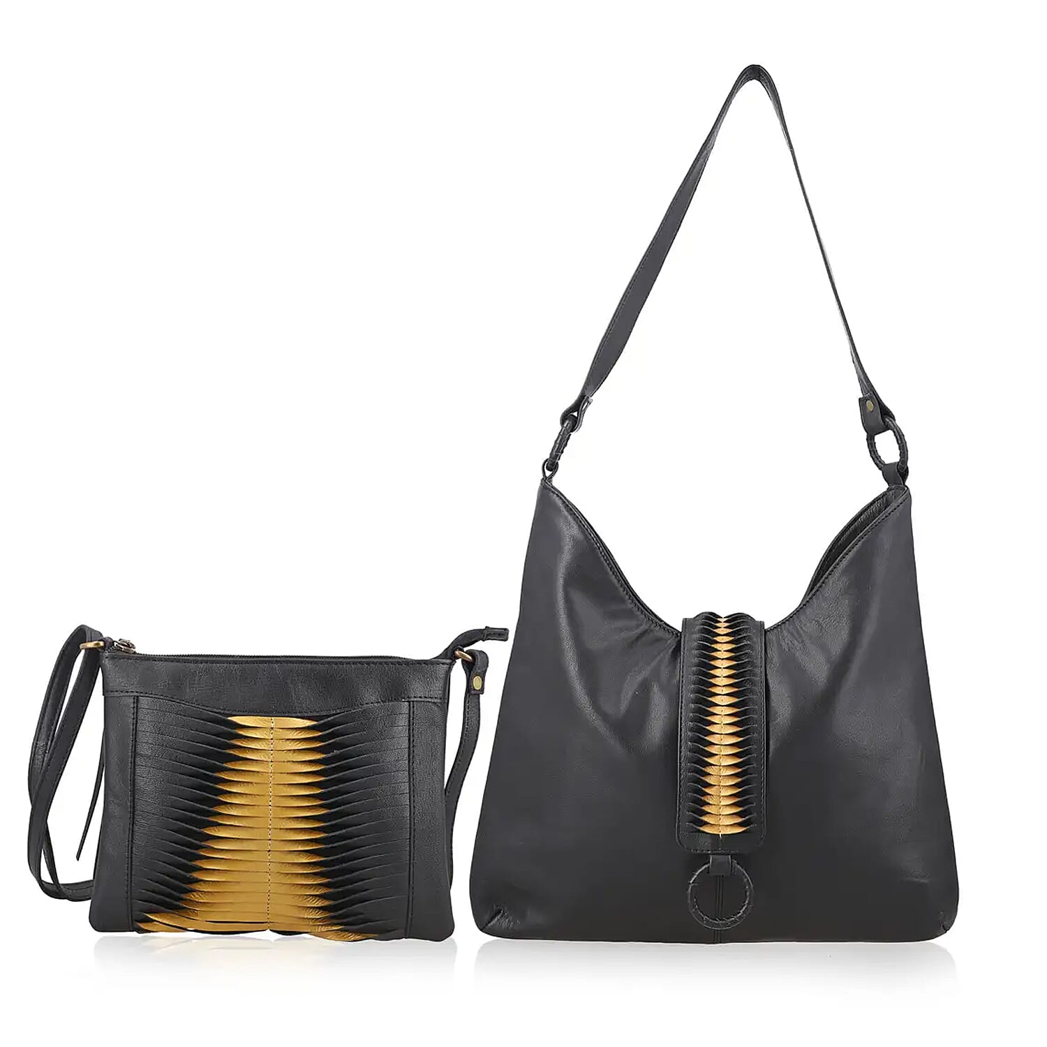 "Set of 2 --Pintuck pattern 100% Genuine Leather shoulder & crossbody Bag    Size:14.5(L)x1.5(W)x14.25(H) Inch Size:8.5(L)x1 (W) x 6(H) Inch Color:Gray"