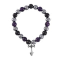 Terahertz, Amethyst and Shungite Beaded Stretch Bracelet with Cross Charm in Stainless Steel 137.00 ctw - Sticky add to cart bar