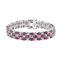 Premium Tanzanian Wine Garnet and Rainbow Moonstone 3 Row Bracelet in Rhodium Over Sterling Silver (6.50 In) 22.90 ctw