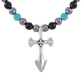 Terahertz, Amazonite and Shungite Beaded Men's Necklace (24 Inches) in Sterling Silver with Stainless Steel Cross Charm 375.00 ctw - Sticky add to cart bar