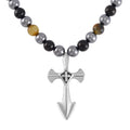 Terahertz, Tigers Eye and Shungite Beaded Necklace (24 Inches) in Sterling Silver with Stainless Steel Cross Charm 375.00 ctw - Sticky add to cart bar