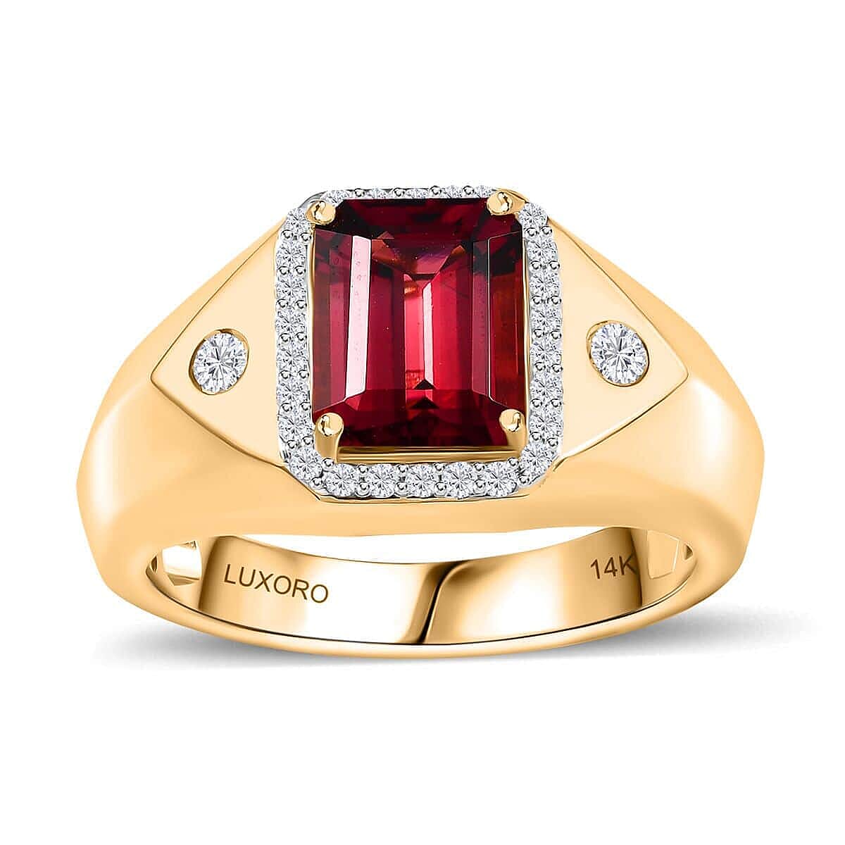 Luxoro 14K Yellow Gold AAA Ouro Fino Rubellite and G-H I2 Diamond Men's Ring (Size 7.5) 7.90 Grams 2.85 ctw