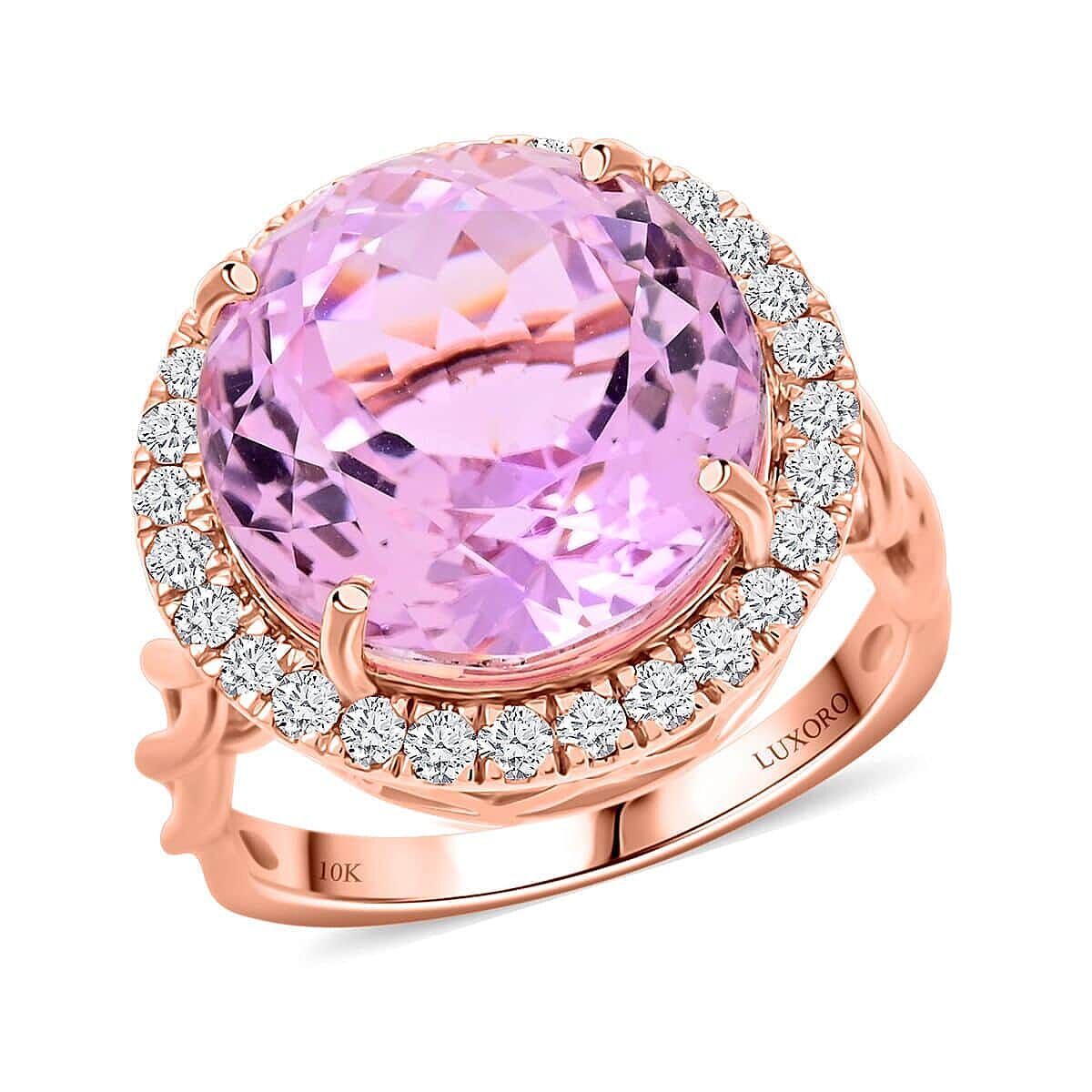 Certified & Appraised Luxoro 10K Rose Gold AAA Martha Rocha Kunzite, Diamond (G-H, I2) (0.49 cts) Ring (Size 10.0) (4.35 g) 10.65 ctw