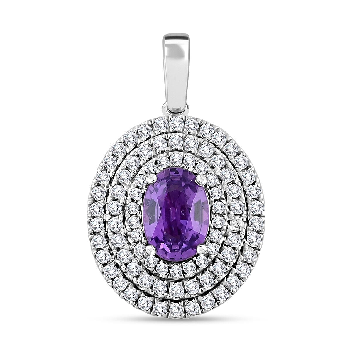Certified & Appraised Rhapsody 950 Platinum AAAA Madagascar Purple Sapphire and E-F VS Diamond Pendant 1.30 ctw