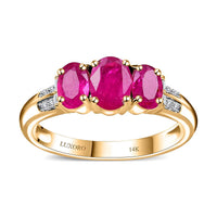 Certified & Appraised Luxoro 14K Yellow Gold AAA Mozambique Ruby, Diamond (G-H, I2) Trilogy Ring (Size 10.0) (4.10 g) 1.85 ctw