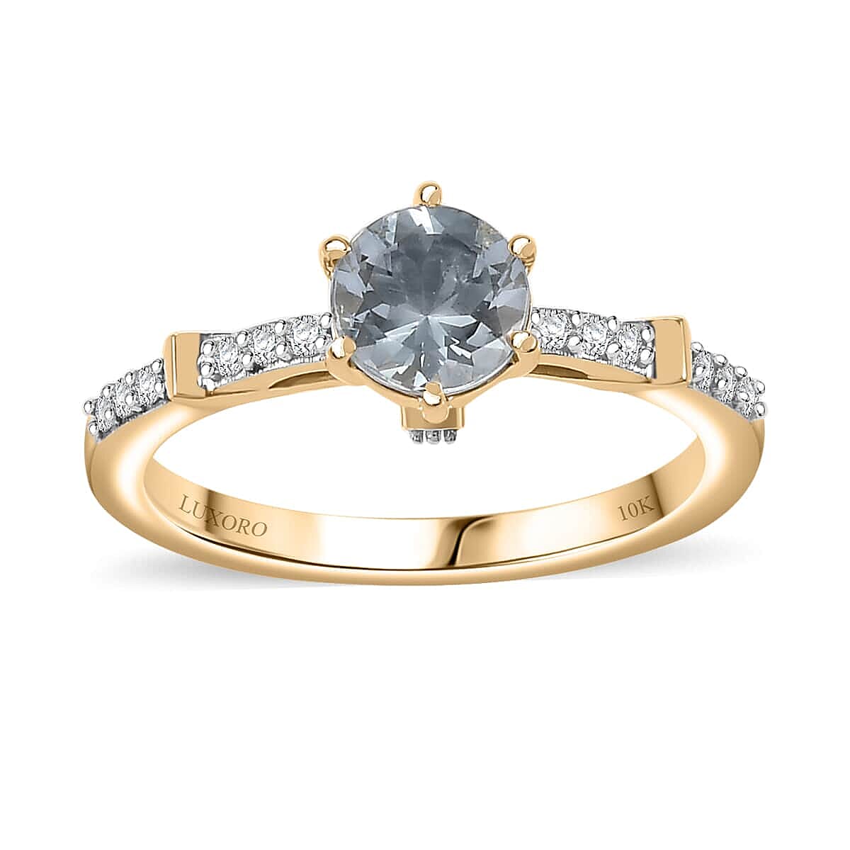 Luxoro 10K Yellow Gold Premium Mangoro Aquamarine, Moissanite Ring (Size 7.0) 0.90 ctw