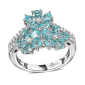 Batroke Blue Apatite, White Zircon Floral Ring in Rhodium Over Sterling Silver (Size 10.0) 2.85 ctw - Sticky add to cart bar