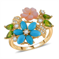 Purple Mother of Pearl, Multi Gemstones Floral Ring in Vermeil YG Over Sterling Silver (Size 5.0) 2.35 ctw