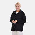 Tamsy Black Faux Suede Button-Up Shacket with Pockets - S - Sticky add to cart bar