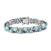 Larimar and Multi Gemstone 36.00 ctw Bracelet in Platinum Over Sterling Silver (7.25 In)