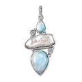 Artisan Crafted Larimar and Multi Gemstone Pendant without Chain in Black Oxidized Sterling Silver 17.10 ctw - Sticky add to cart bar