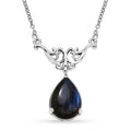 Karis Malagasy Labradorite Pear Shape Necklace 18 Inches in Platinum Bond & Stainless Steel 6.15 ctw - Sticky add to cart bar