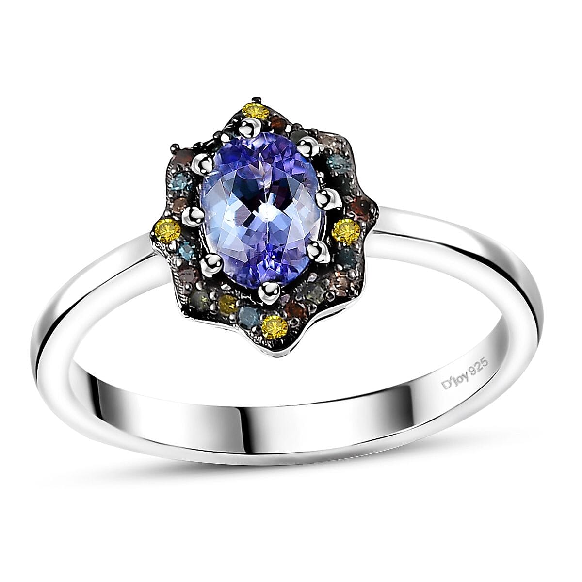 Tanzanite, Multi Diamond (IR and Natural) (0.15 cts) Ring in Rhodium Over Sterling Silver (Size 10.0) 1.15 ctw