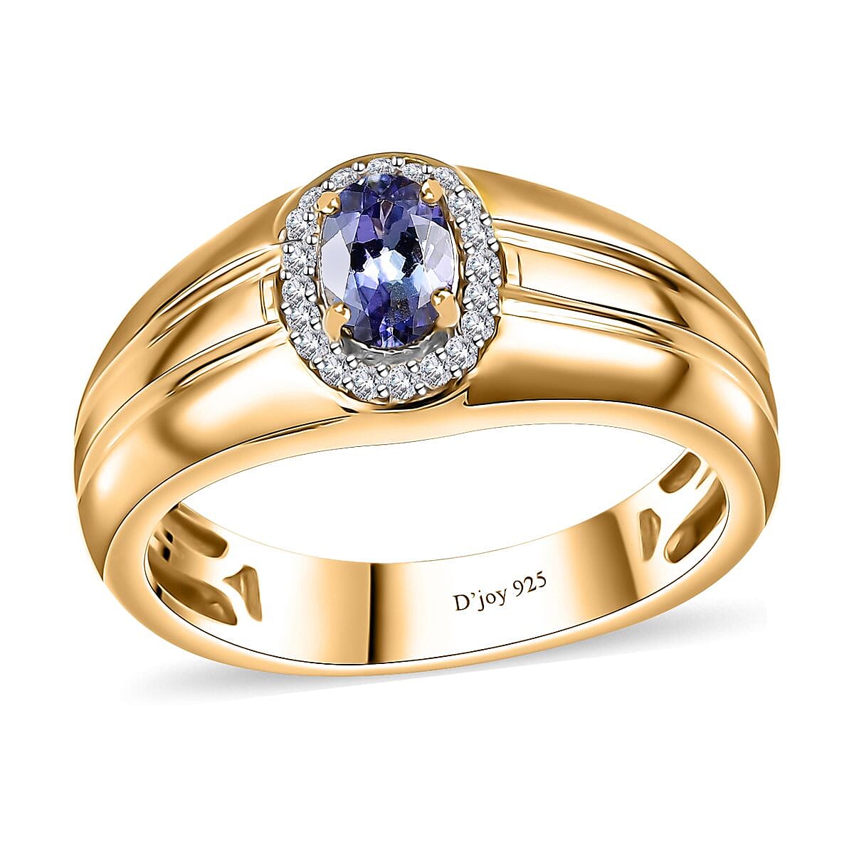 Peacock Tanzanite, White Zircon Men's Ring in 18K Vermeil YG Over Sterling Silver (Size 10.0) 0.80 ctw