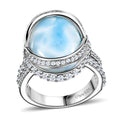 Premium Larimar, White Zircon Ring in Rhodium Over Sterling Silver (Size 10.0) 13.10 ctw - Sticky add to cart bar