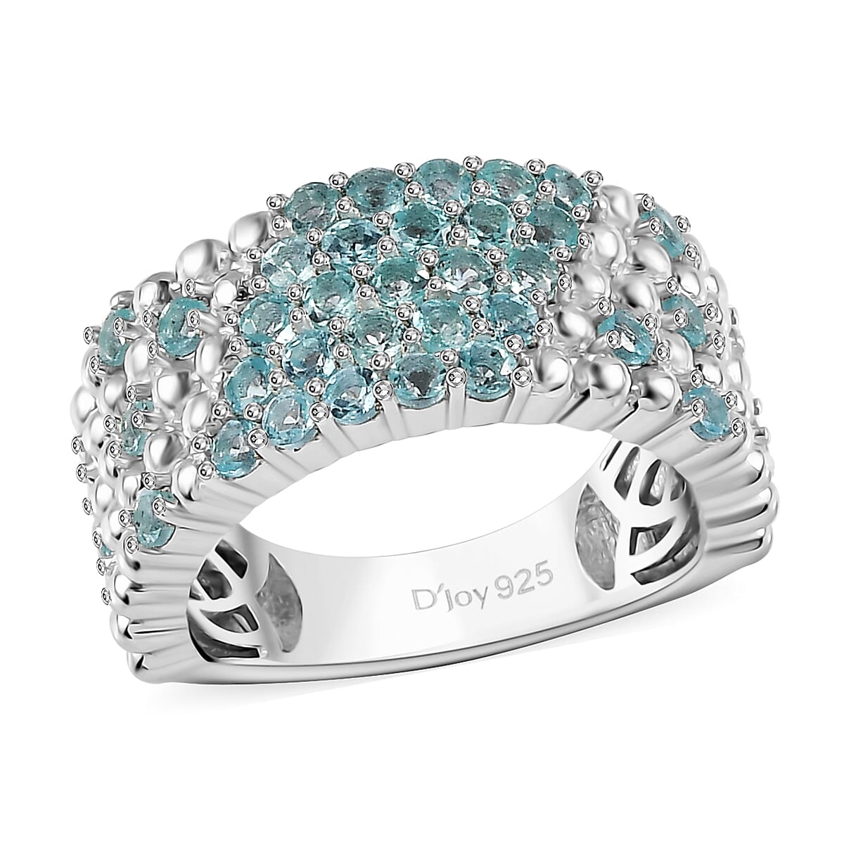 Premium Batroke Blue Apatite Band Ring in Rhodium Over Sterling Silver (Size 10.0) 1.40 ctw
