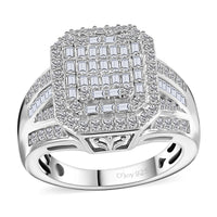 TLV Diamond Cluster Ring in Rhodium Over Sterling Silver (Size 10.0) 1.00 ctw