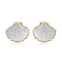 Karis White Diamond Shell Earrings in 18K YG Plated and Platinum Bond
