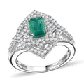 TLV Premium Kagem Zambian Emerald, White Zircon Ring in Platinum Over Sterling Silver (Size 7.0) 1.75 ctw - Sticky add to cart bar