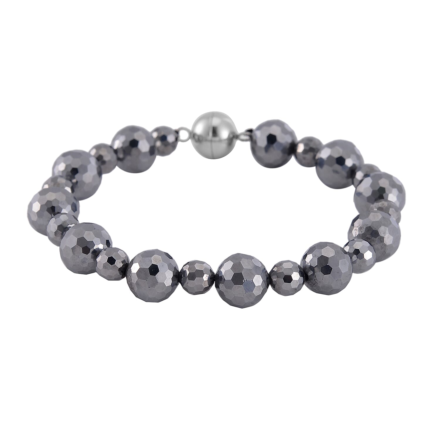 Terahertz Beaded Stretch Bracelet with Magnetic Lock in Stainless Steel (8.00 In) 95.00 ctw