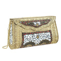 Handmade Metal Clutch Sling Bag With Mother Of Pearl Inlay And Bead Work - Sticky add to cart bar