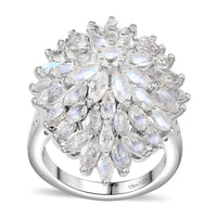 Moon Glow Moonstone Dahlia Floral Sparkle, Star and Moon Ring in Rhodium Over Sterling Silver (Size 6.0) 5.40 ctw