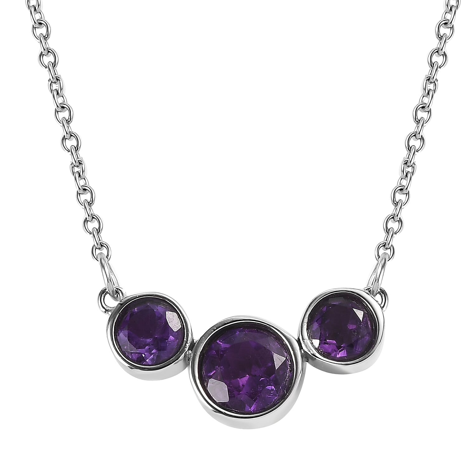 African Amethyst Necklace (18 Inches) in Stainless Steel 2.10 ctw