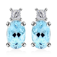 Certified & Appraised Luxoro 14K White Gold AAA Santa Maria Aquamarine and I2 Diamond Earrings 1.00 ctw