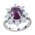 Indian Star Ruby and Multi Gemstone Floral Ring in Rhodium Over Sterling Silver 6.15 ctw - Sticky add to cart bar