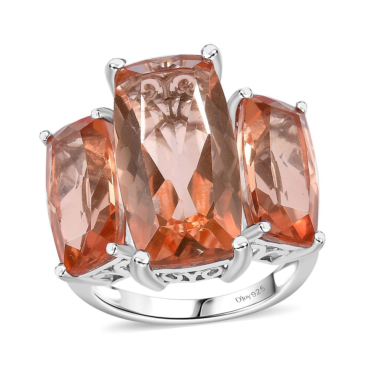 Morganique Quartz Trilogy Ring in Rhodium Over Sterling Silver (Size 8.0) 17.85 ctw