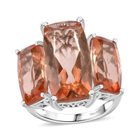 Morganique Quartz Trilogy Ring in Rhodium Over Sterling Silver (Size 8.0) 17.85 ctw