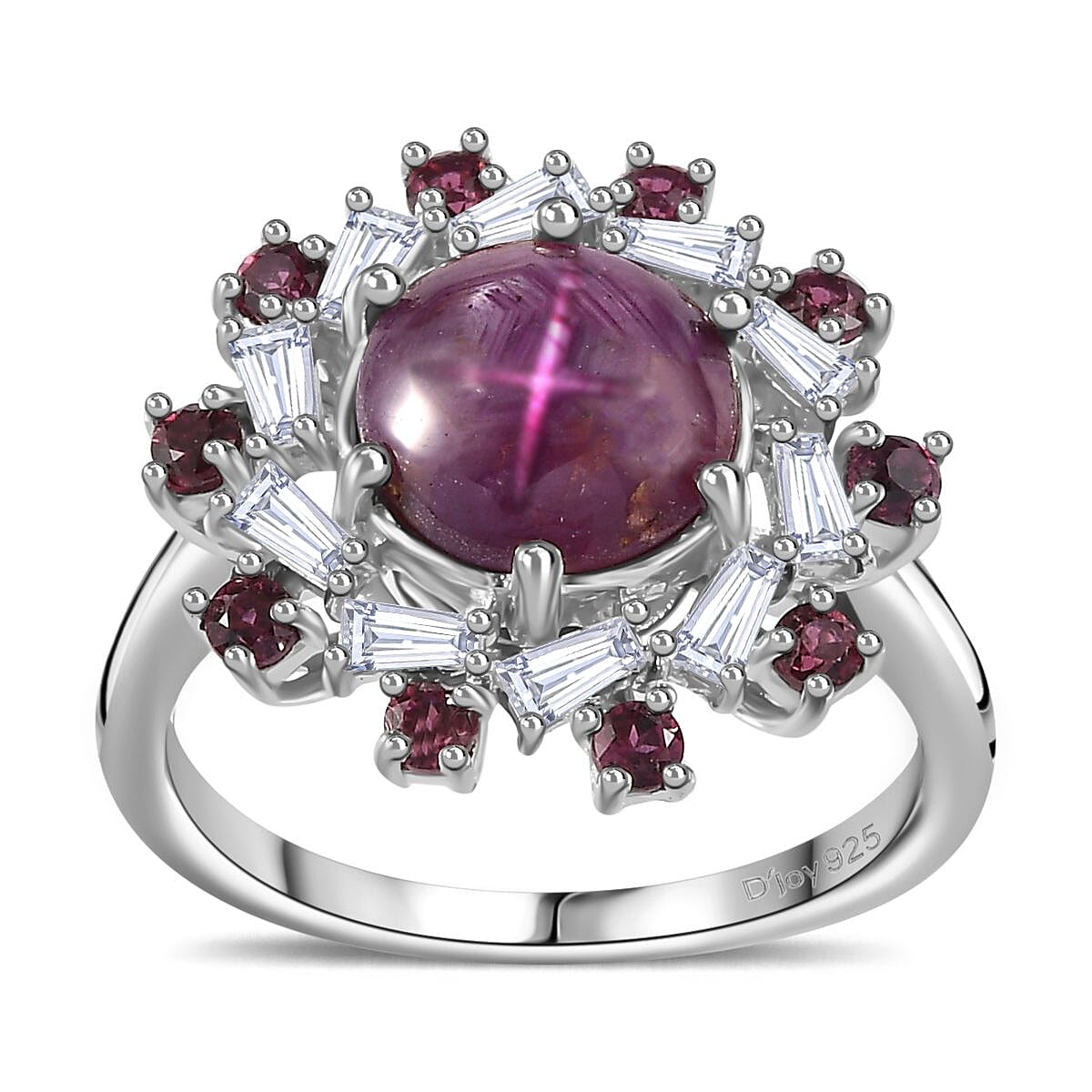 Premium Indian Star Ruby, Multi Gemstone Ring in Rhodium Over Sterling Silver 4.30 ctw