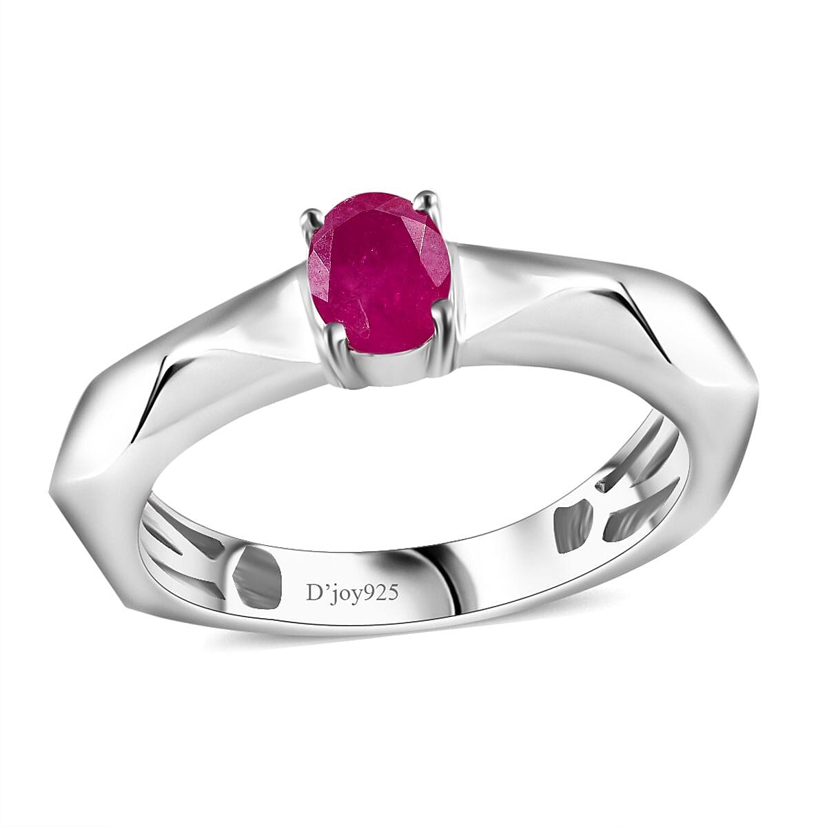 Montepuez Ruby Solitaire Ring in Rhodium Over Sterling Silver (Size 5.0) 0.40 ctw