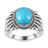 Sleeping Beauty Turquoise Solitaire Ring in Sterling Silver (Size 6.0)