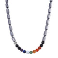 Seven Chakra Beaded 14x10mm Terahertz Fancy-Shaped Necklace with 2pcs Shungite Bead 340.00 ctw in Sterling Silver and Silvertone 20 Inches - Sticky add to cart bar