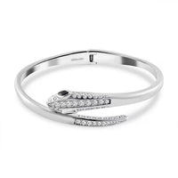 Black Glass, Simulated Diamond Bangle Bracelet in Stainless Steel (8.0 In) 1.00 ctw