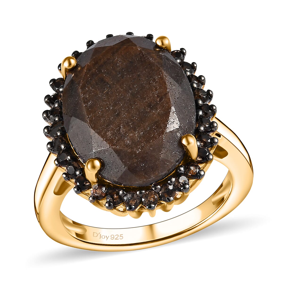 Zawadi Golden Sapphire, Brazilian Smoky Quartz Sunburst Ring in 18K Vermeil YG Over Sterling Silver (Size 10.0) 13.30 ctw