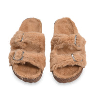 Tan Women's Fur Buckle Sandles - (Size 6.5-7)
