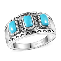 Artisan Crafted Sleeping Beauty Turquoise Navajo-Inspired 3 Stone Ring in Sterling Silver