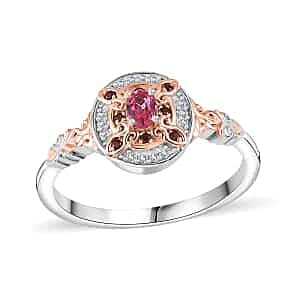 Premium Mahenge Spinel, Moissanite Halo Ring in 18K Vermeil RG Over Sterling Silver (Size 10.0)