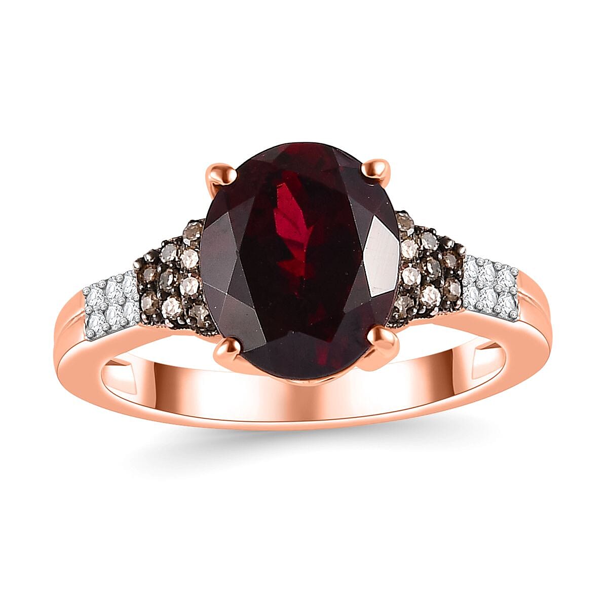 Orissa Rhodolite Garnet, Natural Champagne and White Diamond (0.20 Carat Ring in 18K Vermeil RG Over Sterling Silver (Size 10.0) 3.40 Carat Total Weight
