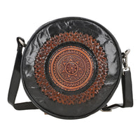 "100% Genuine leather weaving round croosbody bag SIZE: 7(L)x2.4(W)x7(H)Inches  COLOR: Black"