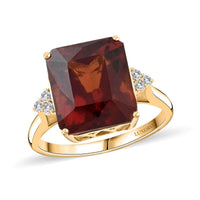 Ankurs Treasure Chest Certified & Appraised Luxoro 10K Yellow Gold AAA Tanzanian Sunlit Garnet, Diamond (I2) (0.15 cts) Ring (Size 10.0) (4.15 g) 12.20 ctw