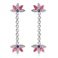 African Amethyst, White Zircon Dangling Earrings in rhodium Sterling Silver 0.60 ctw - Sticky add to cart bar